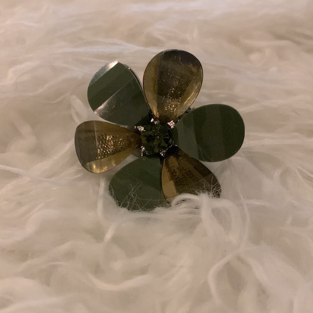 Adjustable Green Flower Statement Ring - image 1